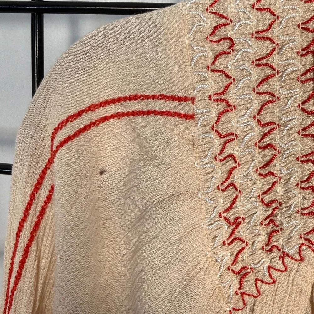 Free People Wind Willow Dress Women Small Beige Red Embroidered Boho Peasant
